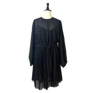 City Chic New Dress Black Pleated Midi Crepe Semi Sheer Women’s Size XL/22